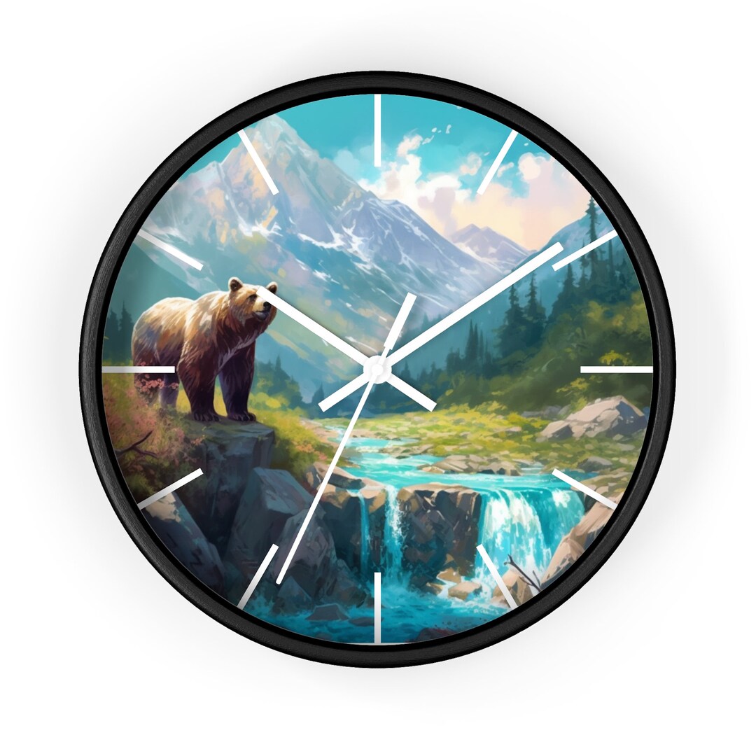 Brown Bear Wall Clock, Alaska Wall Clock, Wildlife Art Wall Clock, Bear ...
