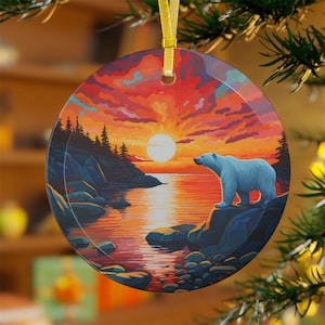 Polar Bear Glass Ornaments, polar bear, ornaments, polar bear christmas gift, polar bear lover gift, polar bear souvenir, christmas