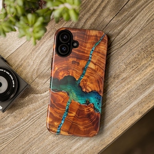 Koa wood grain iphone case, tough wood epoxy print phone case polycarbonate phone case iphone 8-15 case samsung galaxy