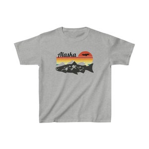 Youth Alaska shirt, Alaska youth tee, Alaska tee, Kid salmon shirt, Alaska souvenir, Gift for kids, Kids Heavy Cotton Tee