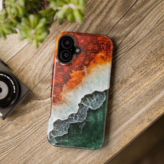 Koa Wood Grain Epoxy Ocean Waves Magnetic Tough Case Magsafe