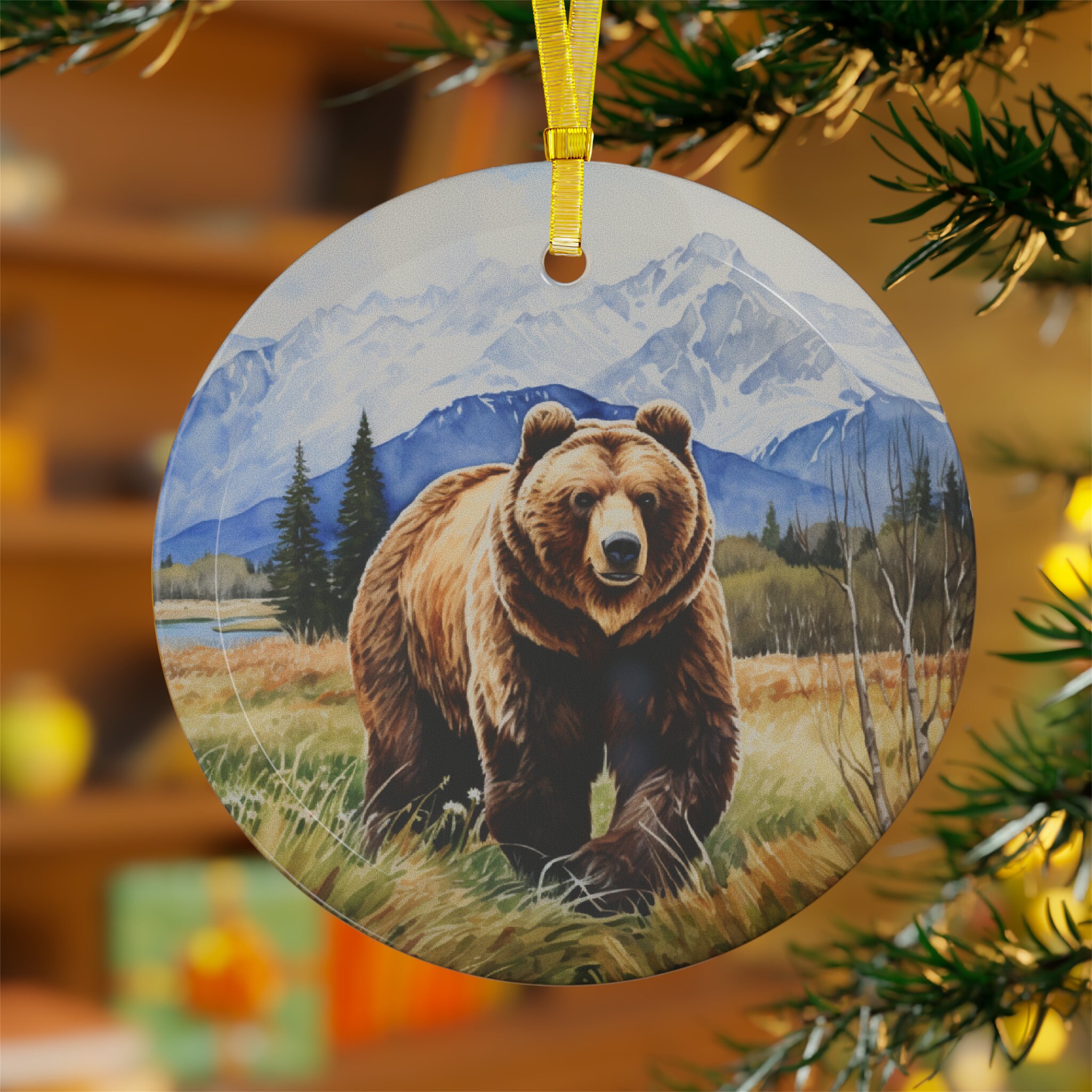 ブラウンベアガラスオーナメント、クマのオーナメント、クマの