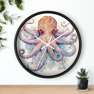 Octopus Wall Clock, octopus lover gift, sealife clock, fun new wall clock, octopus clock, sea life wall clock