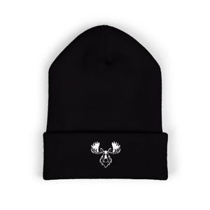 Classic Cuffed Beanie with Embroidered Moose Design, Cozy Winter Hat, Outdoor Fashion, Gifts for Him, Camping Accessories, Holiday Gift