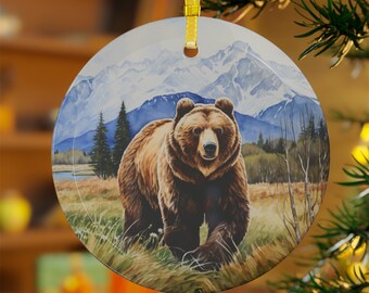 ブラウンベアガラスオーナメント、クマのオーナメント、クマの