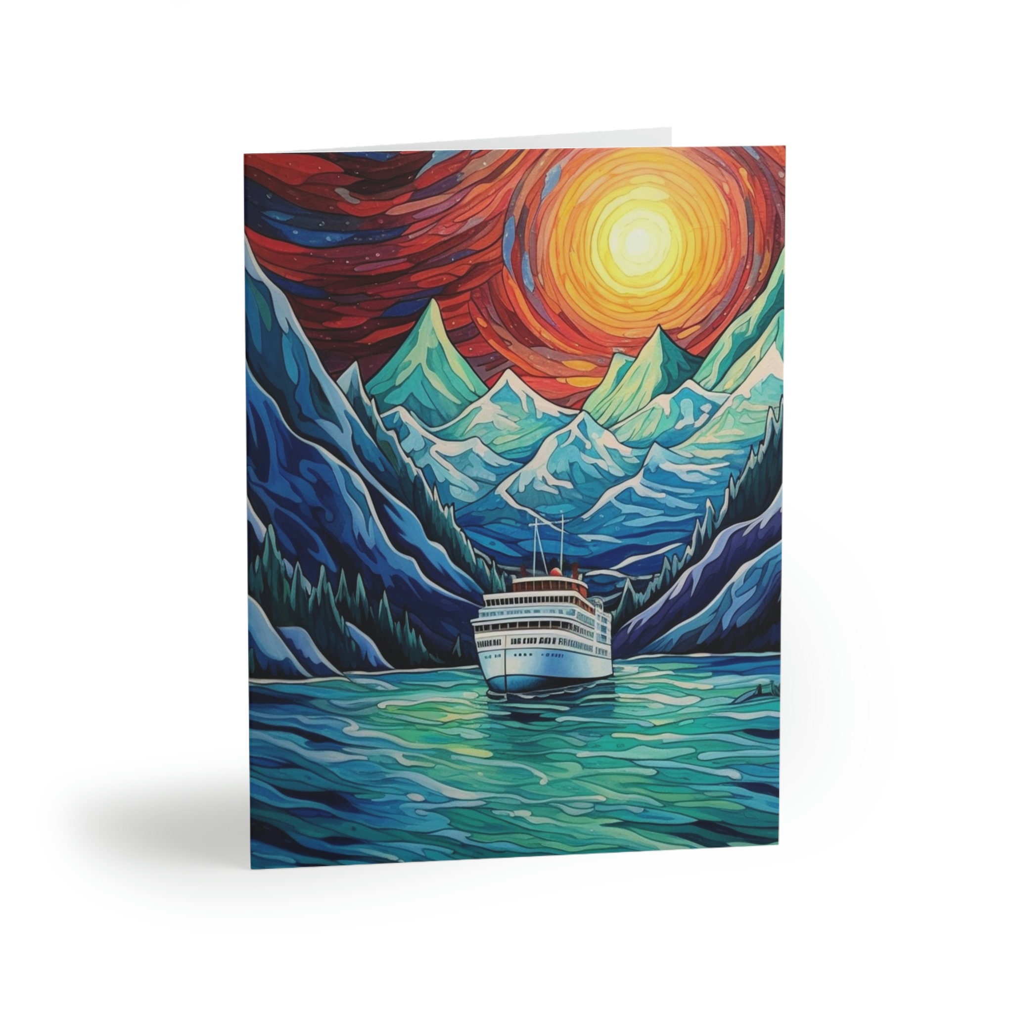 Alaskan Cruise Greeting cards (8, 16, and 24 pcs), Cruise sunset greeting cards, Alaska cruise gift cards, Bulk Alaska cruise gift cards