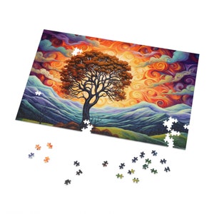 Sunset Jigsaw Puzzle (30, 110, 252, 500,1000-Piece), Abstract landscape art puzzle, colorful puzzle, beautiful sunset puzzle