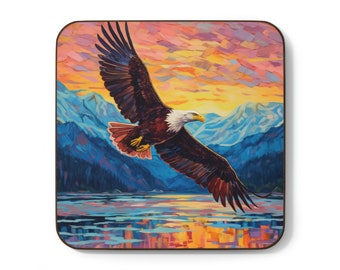 Bald Eagle Hardboard Back Coaster, Bald eagle coaster, Eagle coaster, Bald eagle gift, Alaska souvenir, Alaska gift, Alaska coaster