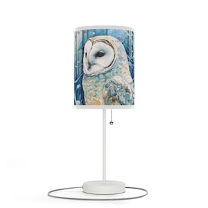 Owl Lamp on a Stand, US|CA plug, Snow owl lamp, snow owl gift, owl lover gift, birder gift, birder lamp, owl gift, owl table lamp