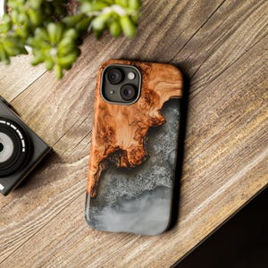 Wood Epoxy print tough phone case polycarbonate shell tpu lining wood grain brown and gray stylish iphone case