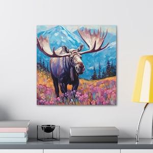 Moose Canvas Gallery Wrap, Bull moose wall art, moose lover wall art, moose gift, moose painting print, moose lover souvenir