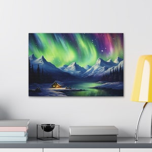 Northern Lights Canvas Gallery Wrap, Northern lights wall art, aurora borealis wall art, alaska wall art, cabin wall art