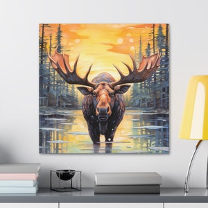 Bull Moose Canvas Gallery Wrap, Moose schilderij print, eland minnaar kunst, eland cadeau, eland kunst aan de muur, Alaska wildlife kunst aan de muur