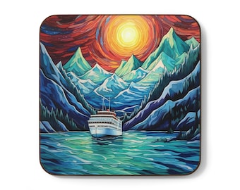 Alaska Cruise Hardboard Back Coaster, Alaska Cruise coaster, Cruise coaster, Alaska cruise gift, Alaska cruise souvenir, Alaska coaster