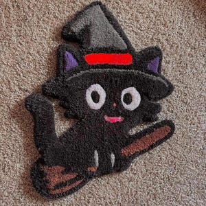 Jiji Rug | Kiki’s Delivery Service Tufted Rug | Studio Ghibli Nursery Décor | Black Cat Halloween Rug | Baby Playroom Anime Rug | Handmade A