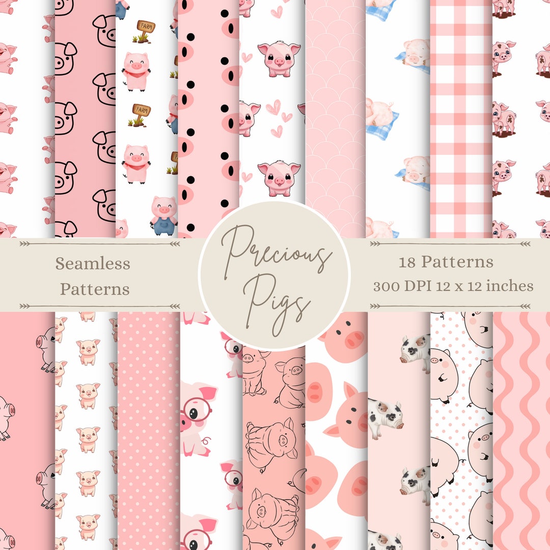 Precious Pigs Digital Patterns Piggy Seamless Paper Scrapbook Prints ...