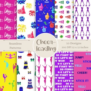 Cheerleading Digital Patterns | Game Time Seamless Paper | Cheer Scrapbook Prints | Cheering Player Designs | Spirit Background Art | Sports