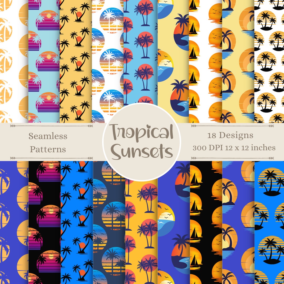 Tropical Sunset Digital Designs | Setting Sun Scrapbook Craft Paper ...