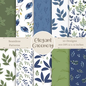 Elegantes Grün Digitales Papier | Blätter Nahtloses Papier | Blätterrankenmuster | Scrapbook Hintergründe | Sofort Download Bastelpapier