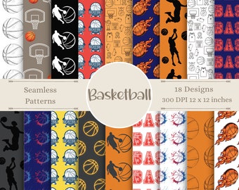 Basketball Digital Designs | B-Ball Scrapbook Craft Paper | Sports Seamless Patterns | Hoops, Slam Dunk Image Prints | Player Background Art