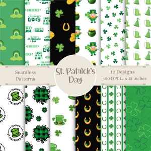 St. Patrick's Day Digital Patterns | Clover Seamless Paper | Irish Scrapbook Prints | Lucky Theme | St. Patty's Day Background Art | Crafts