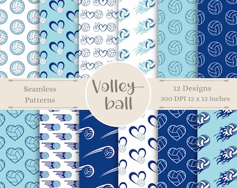 Volleyball Digital Patterns | Game Time Seamless Craft Paper | Sports Scrapbook Prints | Athletic Design | Aqua Blue Ball Player Backgrounds