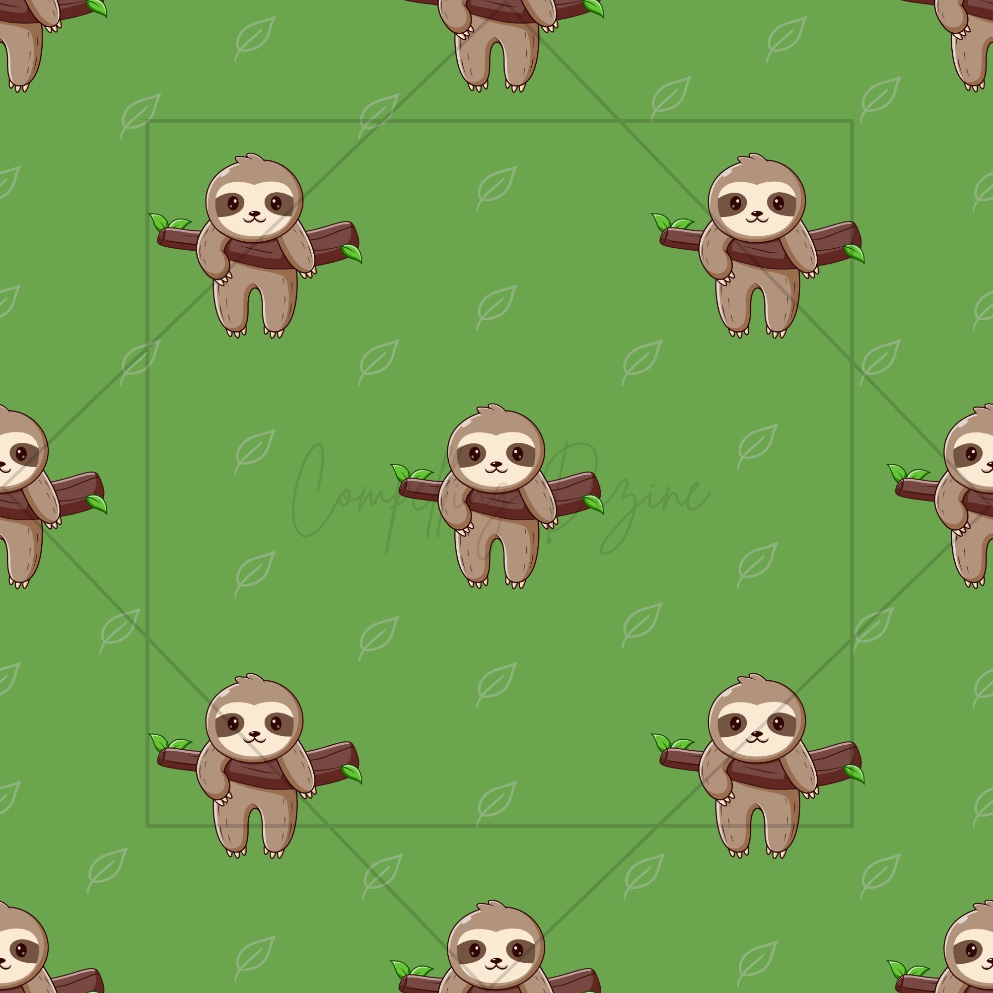 Sloth Digital Paper Super Sloths Digital Designs Cute Animal Scrapbook Craft Paper ...