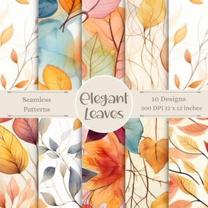 Elegante carta digitale con foglie autunnali / Motivi senza soluzione di continuità ispirati all'autunno / Sfondo con download immediato / Immagine di album multicolore stampabile