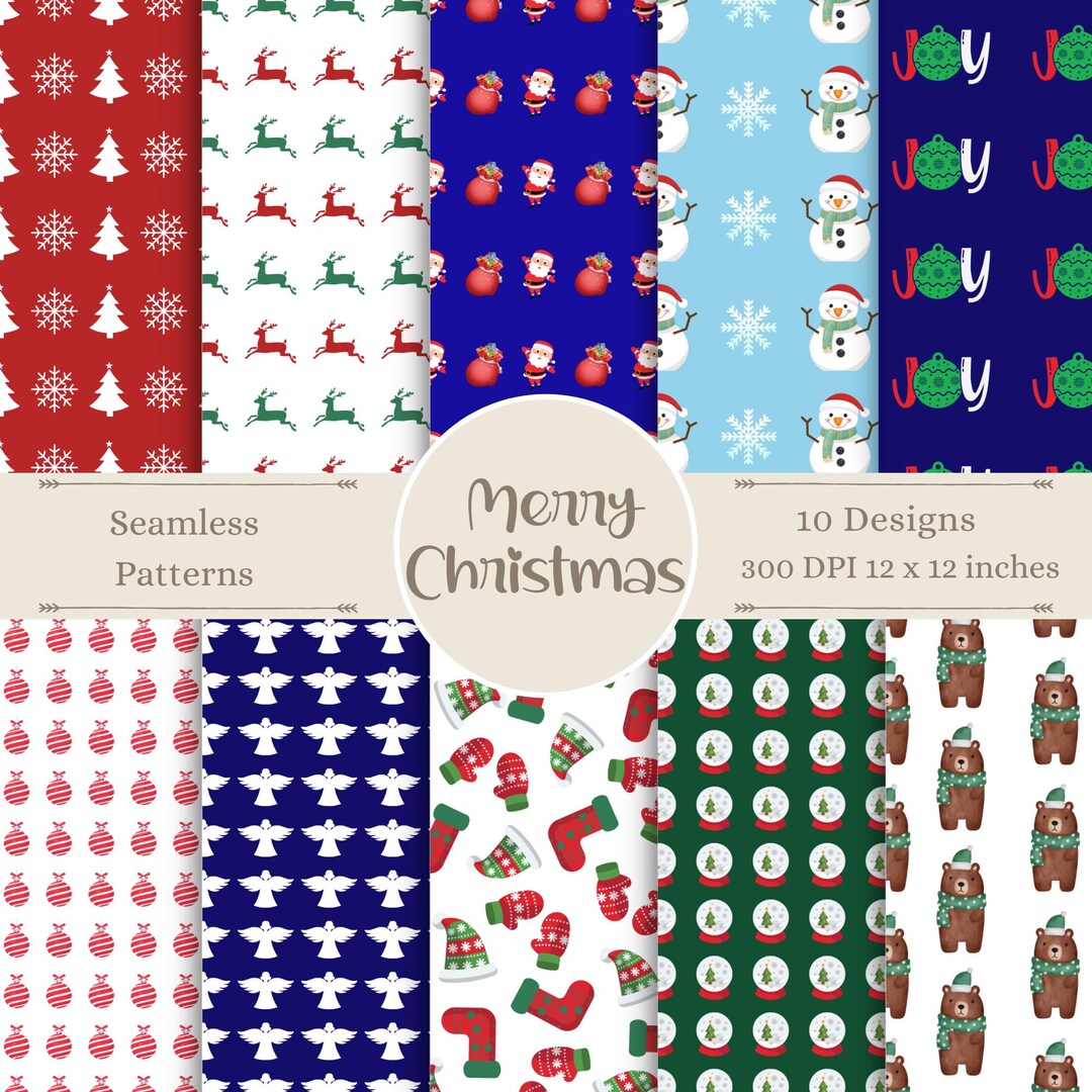Merry Christmas Digital Craft Paper | Holiday Seamless Patterns | Xmas ...