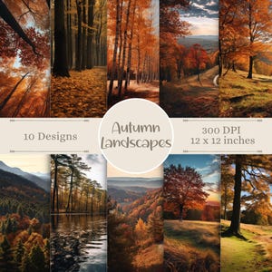 Modelli digitali di paesaggi autunnali / Carta autunnale / Stampe di paesaggi / Bellissimi sfondi per album / Download istantaneo di carta artigianale