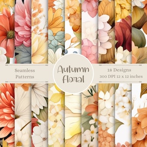 Motivi digitali di fiori autunnali / Carta floreale senza soluzione di continuità / Carta autunnale / Sfondi per album di ritagli di fiori / Carta artigianale con download immediato