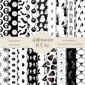Halloween Digital Paper | Black & White Seamless Patterns | Ghosts ...