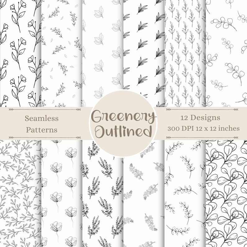 Greenery Outline Digital Designs | Autumn Leaves Scrapbook Paper ...