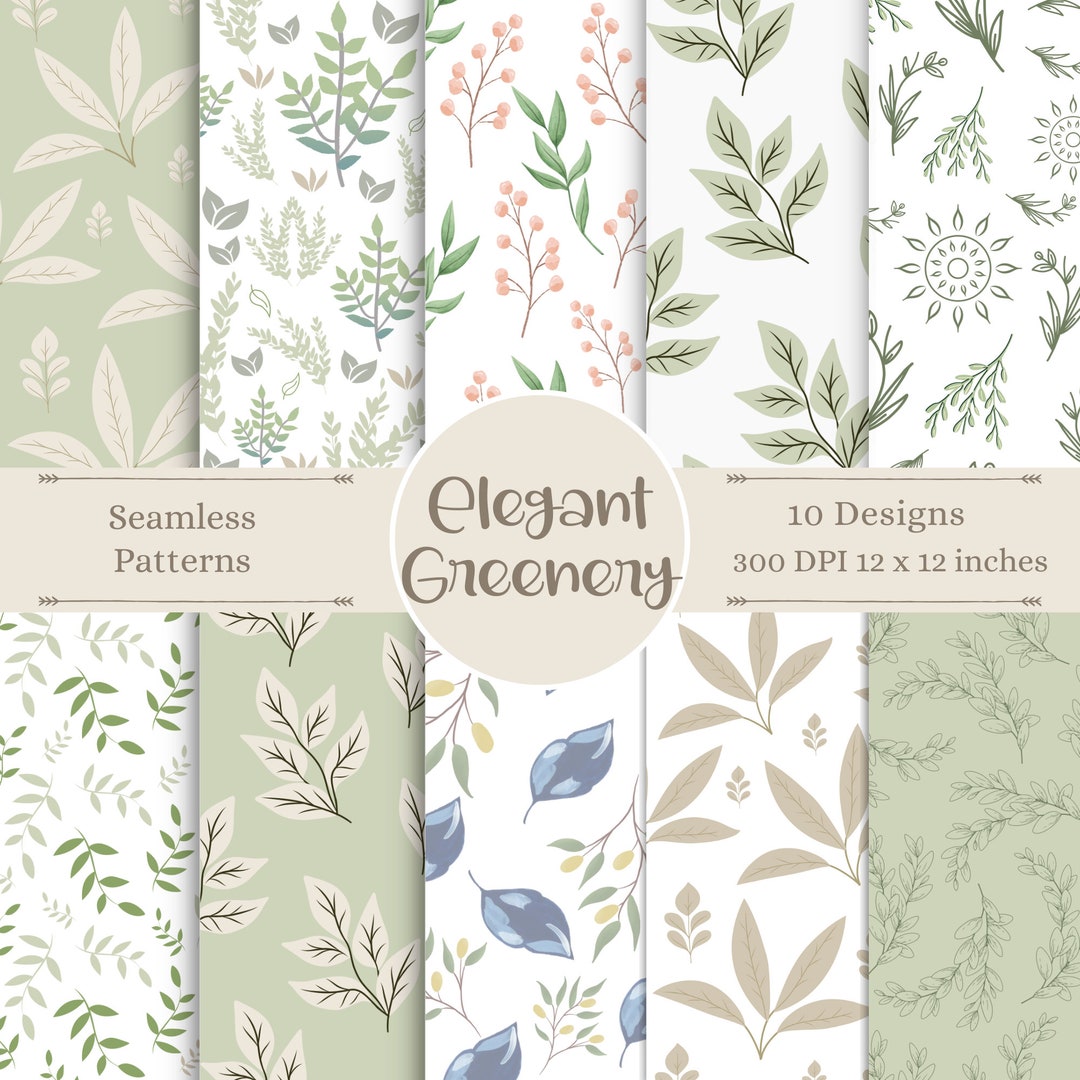 Greenery Design Patterns Elegant Greenery Digital Designs | Floral Scrapbook Craft Paper ...