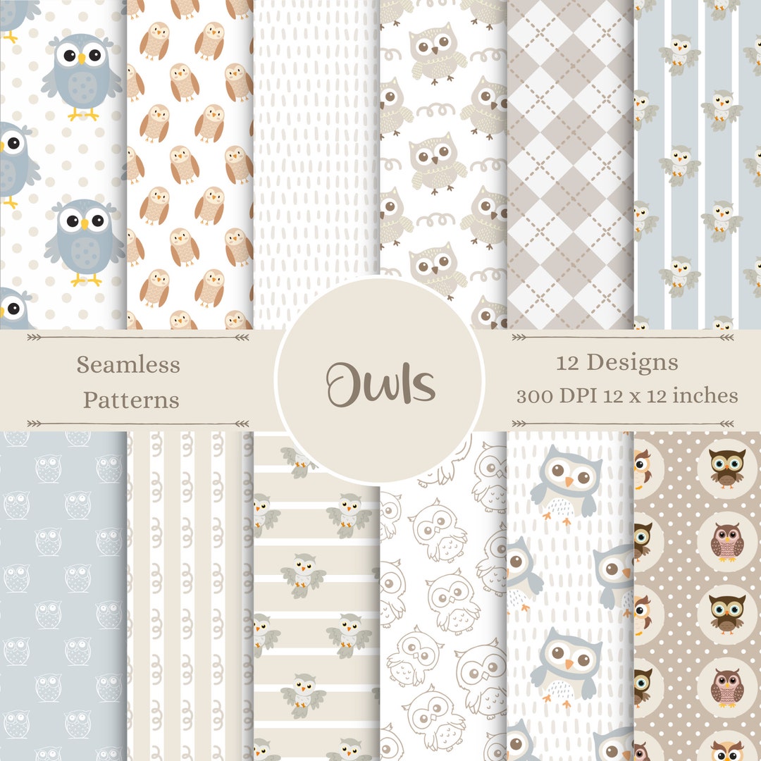 Owl Digital Patterns | Animal Seamless Paper | Cute Bird Scrapbook ...