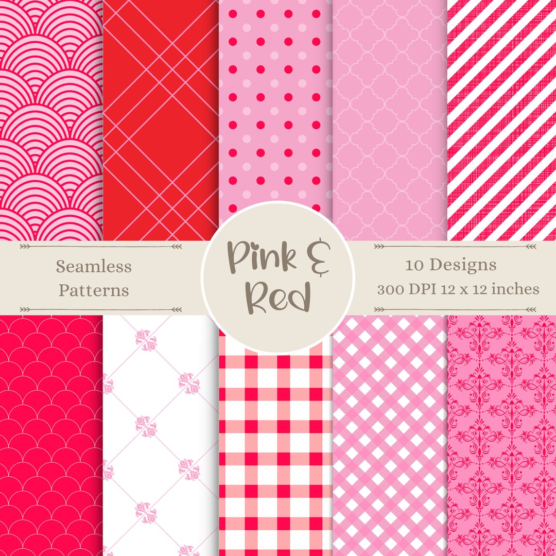 Pink & Red Digital Patterns | Bright Seamless Paper | Pretty Scrapbook ...