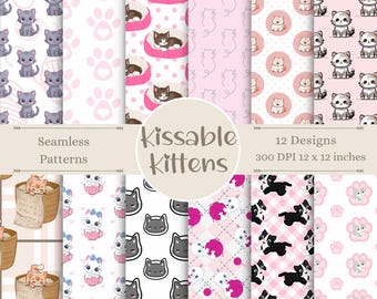 May include: Twelve digital paper designs featuring cute kittens in various poses. The designs are seamless and perfect for crafting projects. The designs are 300 DPI and 12 x 12 inches.
