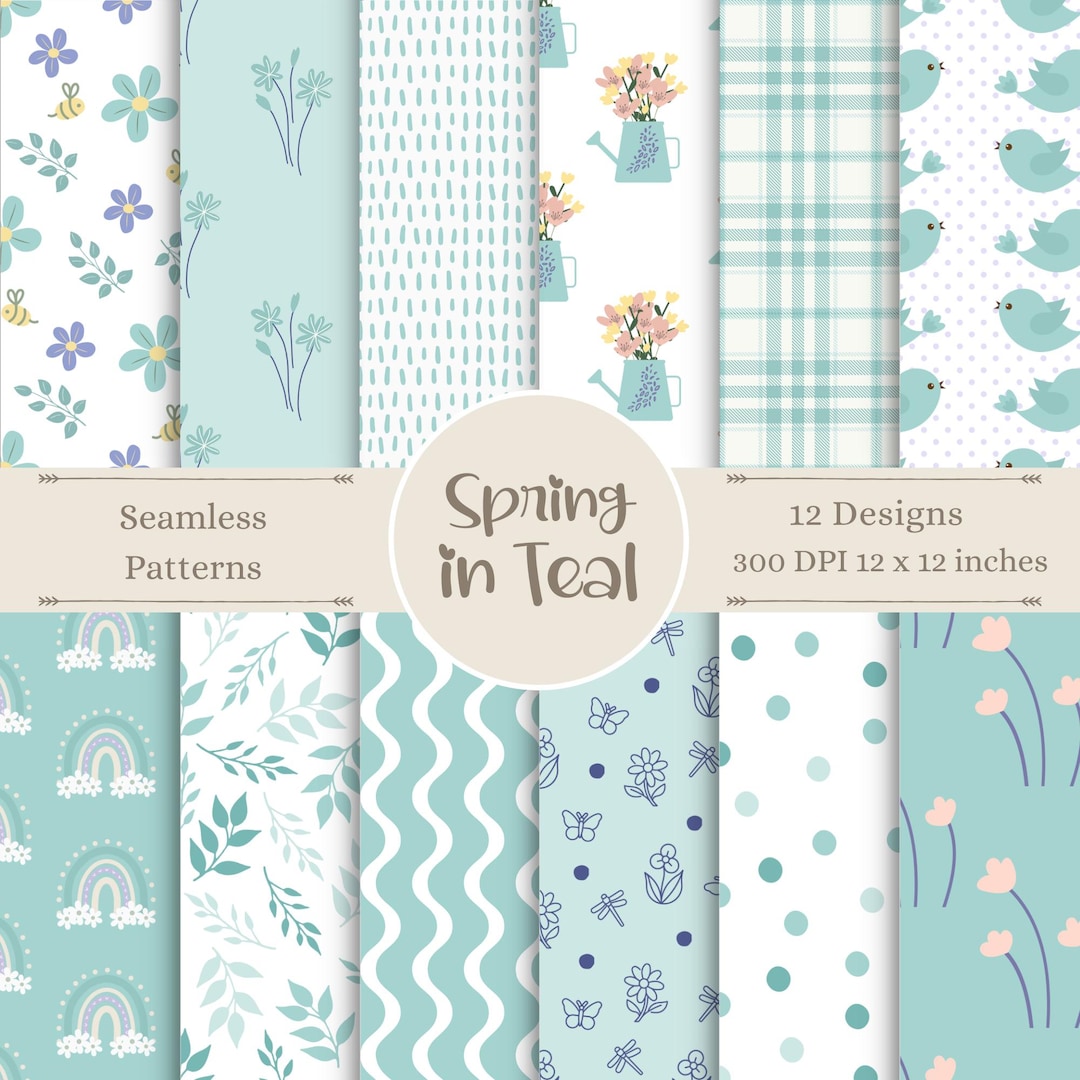 Spring Digital Patterns | Floral Teal Seamless Paper| Bloom Scrapbook ...