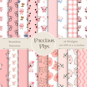 Kostbare Schweine Digitale Muster | Schweinchen Nahtloses Papier | Scrapbook Prints | Babyparty-Thema | Ferkel Hintergrund Kunst | Party-Handwerk