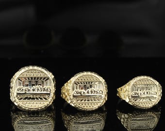 Real 10K Last Supper Ring Mens | Real Gold Last Supper Ring | Religious Jesus Ring | Father&#39;s Day Gift Ideas| 10K Mens Gold Ring