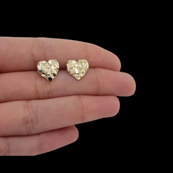 10k Solid Gold Heart Nugget Stud Earrings Push Back for Girl Women Heart Nugget Earrings Gifts for Her. Valentines Gift Mother's Day Gift