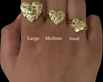 10K Real Gold Nugget Heart Ring | Heart Nugget Ring | Nugget Ring Womens | Gold Heart Ring | Women's Jewelry | 10K Gold Ring Gift For Her