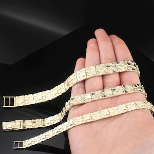 10k Gold Nugget Vintage Link Classic Diamond Cut Bracelet Gift for Men Women Stylish Gift High Quality Gold Jewelry for Him Her Nugget