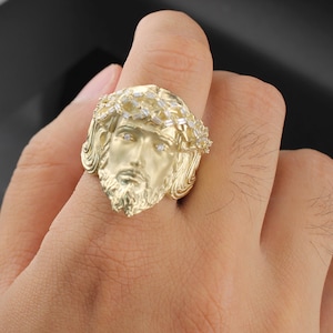10k Solid Gold Jesus Head Ring for Men Stylish Ring, Mens Bold Statement Ring, Unique Gift for Him, Jesus Gift