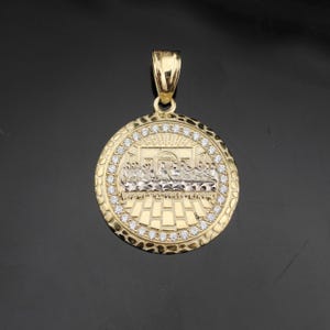 10k Solid Gold Round Last Supper Pendant Charm, Mens Last Supper Necklace, Solid Gold Mens Charm, Gold Last Supper Pendant, Gift for Men