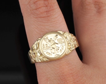 Solid 10K Gold Mexian 50 Pesos Centenario Nugget Signet Ring Coin Nugget Ring | Gift for Him