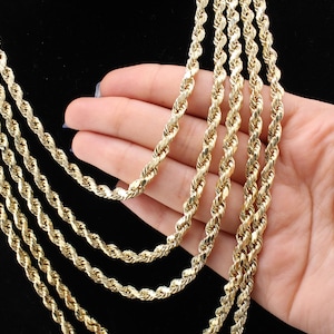 10K Yellow Gold Necklace, Gold Rope Chain 5mm Thick Rope Chain, Diamond Cut Chain, Mens Gold Chain, Womens Gold Chain, Real Gold Rope Chain