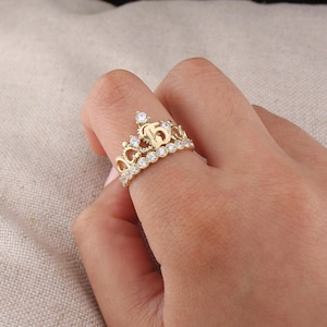 10K Solid Gold Quinceañera 15th Birthday Crown CZ Ring 10K Real Gold 15 Años Ring Quince Crown Ring 15th Birthday Jewelry Gift For Her