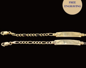10K Gold Childrens ID Figaro Bracelet | Engraved Bracelet | Personalized 10K Gold Bracelet Name Baby Bracelet Engraving | Personalized gift