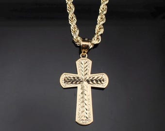 Real 10k Solid Gold Cross Pendant Necklace  Cross Unique Gift for Him Cross Pendant with Chain